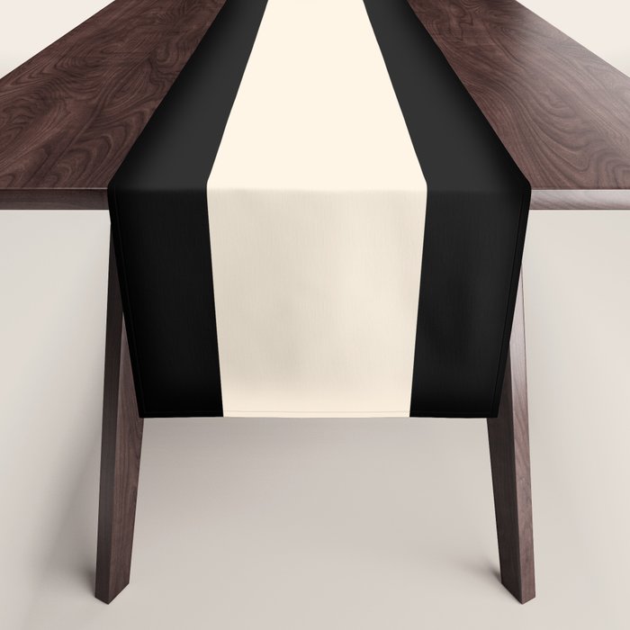 Single Stripe Minimalist Modern Color Block In Almond Cream And Black Table Runner