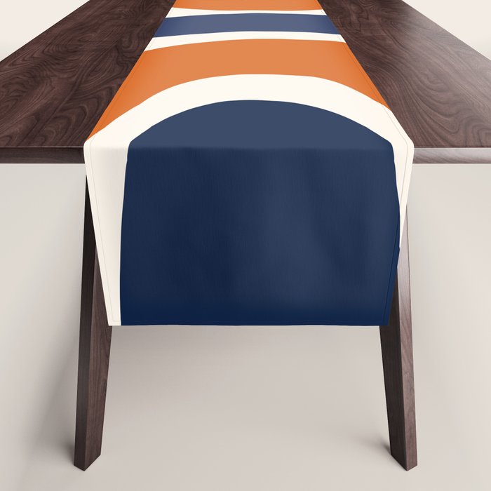 Abstract Shapes 14 In Orange And Navy Blue (Rainbow And Moon Phases Abstraction) Table Runner