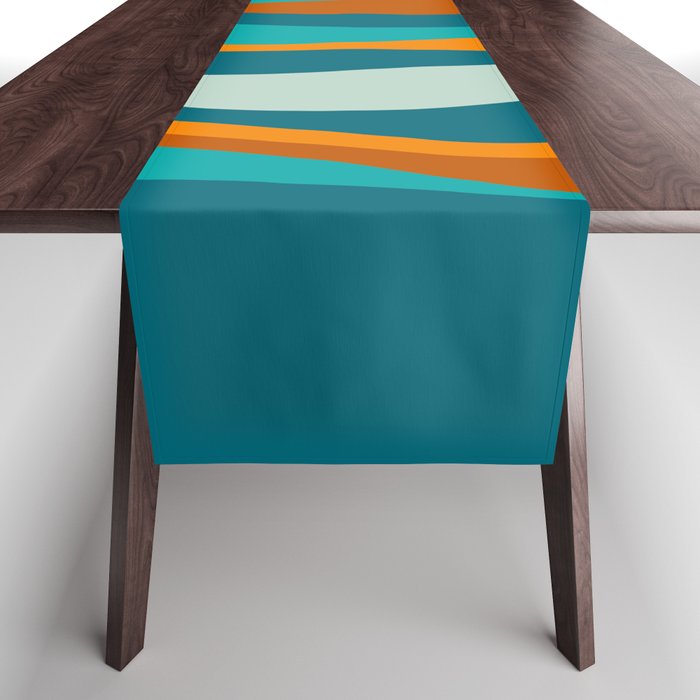 Liquid Stripes In Rust Orange Aqua Turquoise Teal  Table Runner