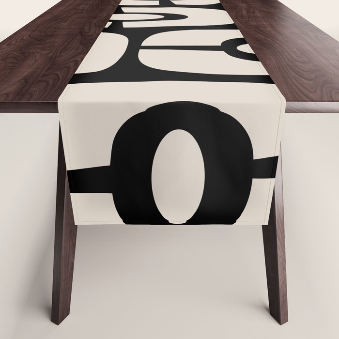 Mid Century Modern Cosmic Abstract 364 Black And Linen White Table Runner
