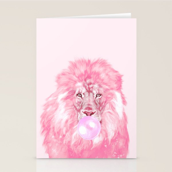 Lion Chewing Bubble Gum In Pink Stationery Card