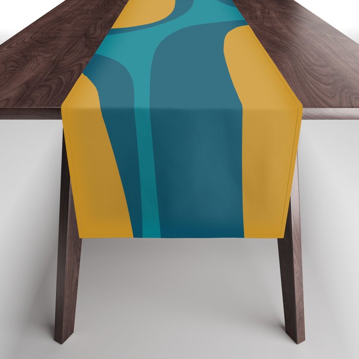 Retro Groove Mustard Teal - Minimalist Mid Century Abstract Pattern Table Runner