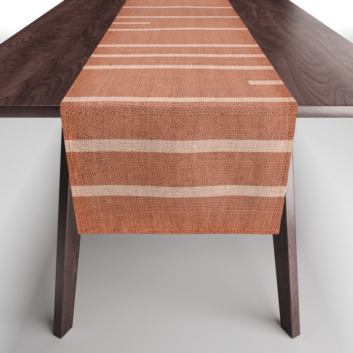 Geometric Art, Colorful Stripes, Terracotta Table Runner