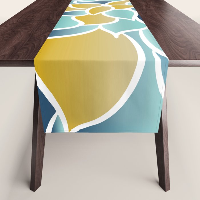 Modern, Floral Prints, Yellow, Blue And Teal Table Runner