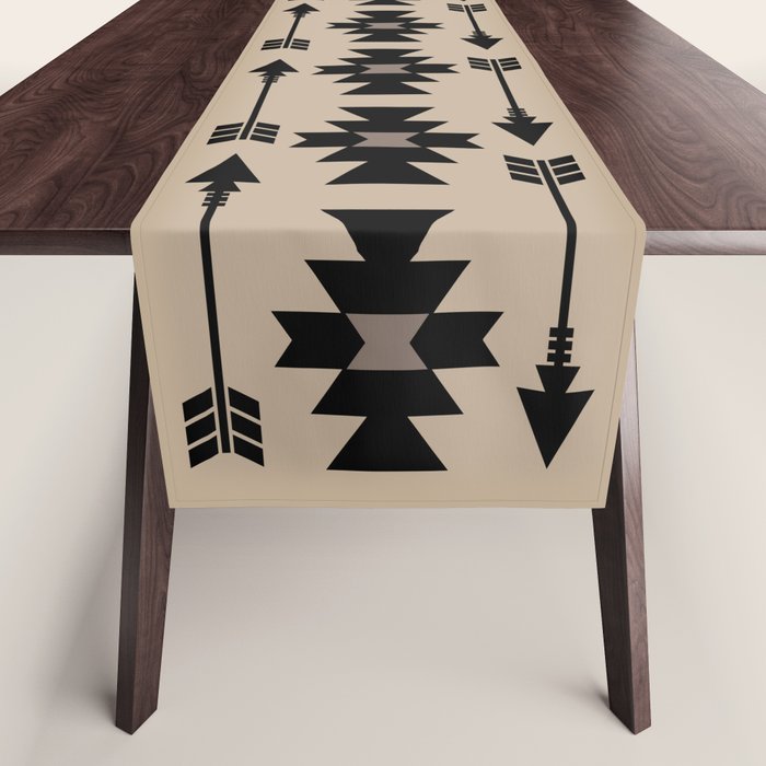 Southwestern Arrow Pattern 232 Black And Beige Table Runner