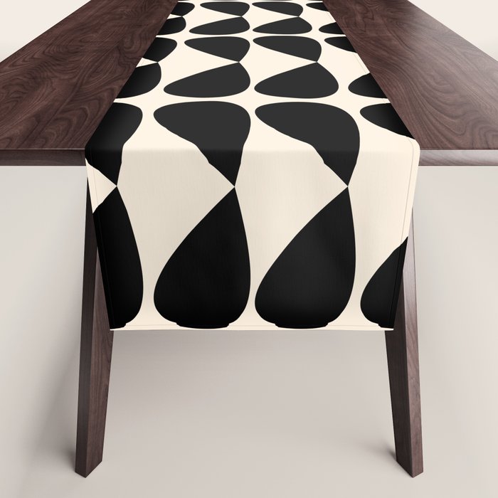 Mod Leaves Mid Century Modern Abstract Pattern In Black And Almond Cream Table Runner