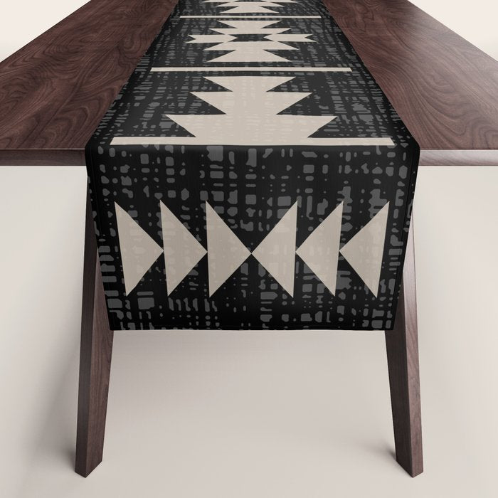 Southwestern Pattern 129 Black And Linen Table Runner