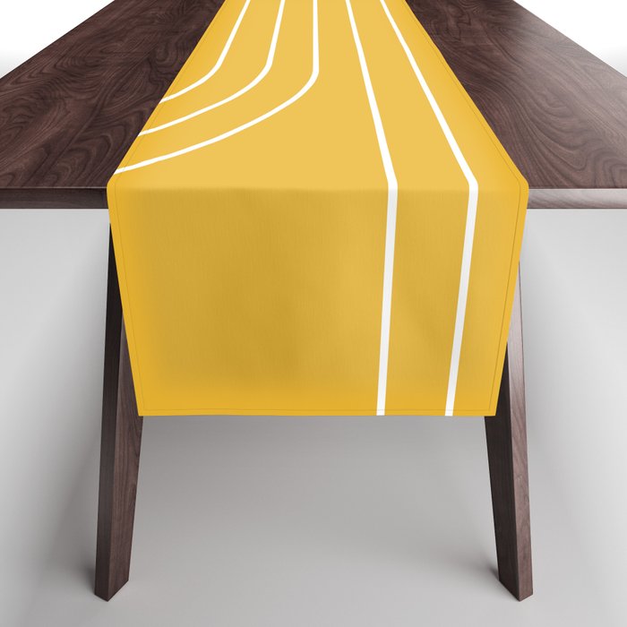 Minimal Line Curvature Viii Golden Yellow Mid Century Modern Arch Abstract Table Runner