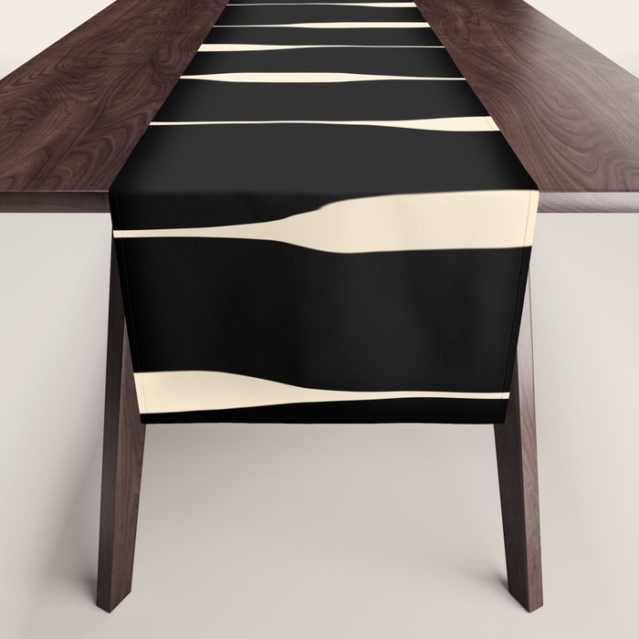Threaded Stripes Painted Pattern In Black And Cream Table Runner