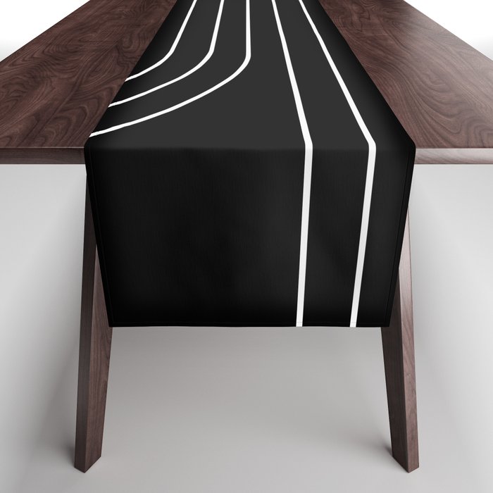 Minimal Line Curvature Ii Black And White Mid Century Modern Arch Abstract Table Runner