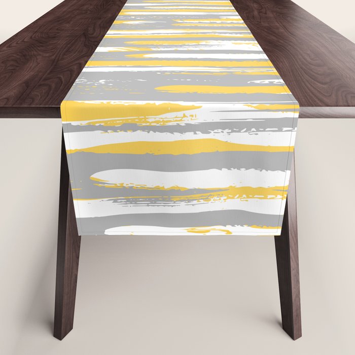 Colorful Stripes, Abstract Art, Yellow And Gray Table Runner