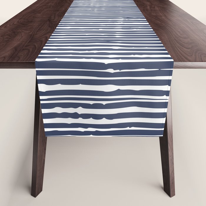 Abstract Stripes Pattern, Indigo, Navy Blue Table Runner