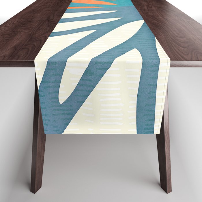 Mid Century Nature Print / Teal And Orange Table Runner
