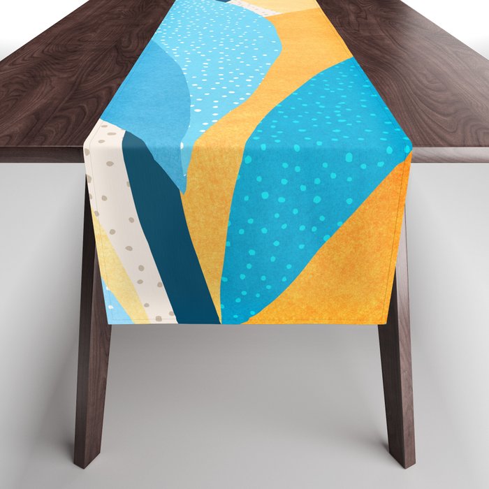 Colorful Blue And Yellow Abstract Botanical Table Runner
