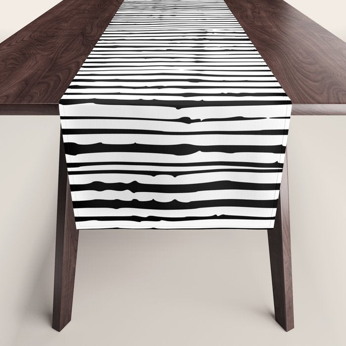 Rustic, Abstract Stripes Pattern, Black And White Table Runner