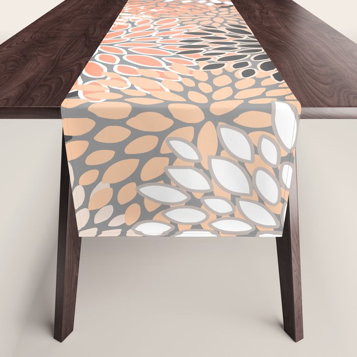 Flowers Abstract Print, Coral, Peach, Gray Table Runner