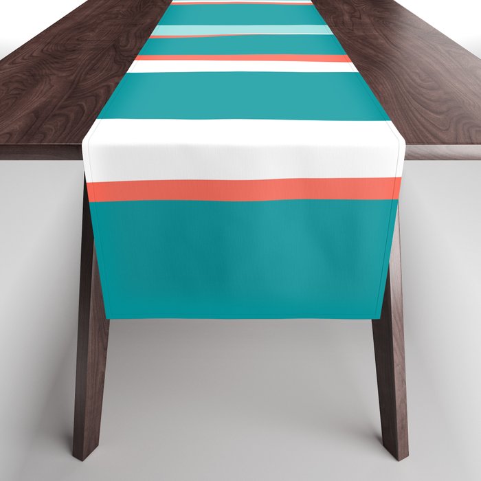 Colorful Stripes, Coral, Teal And Aqua Table Runner