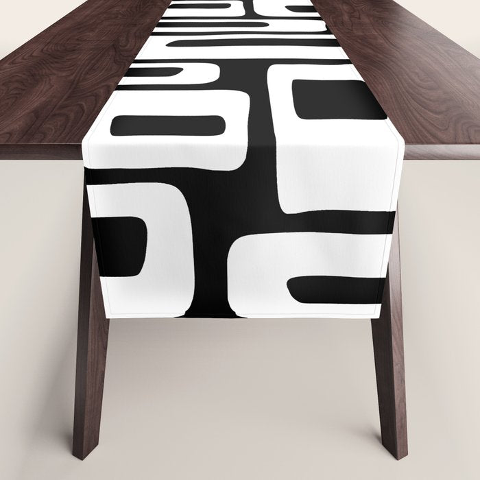 Black And White Mid Century Modern Abstract Pattern 335 Table Runner
