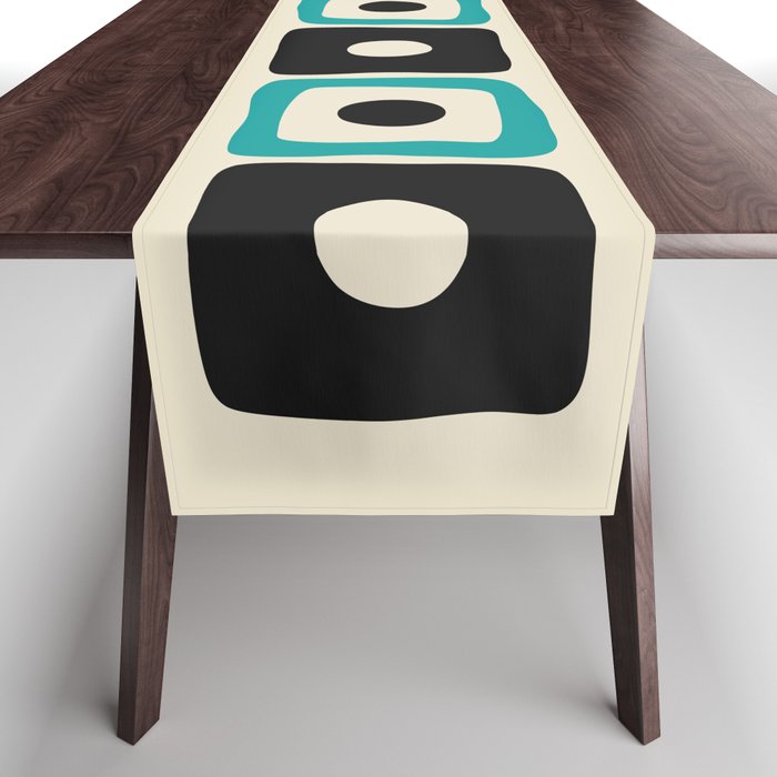 Mid Century Modern Square Dot Pattern 593 Black And Turquoise Table Runner