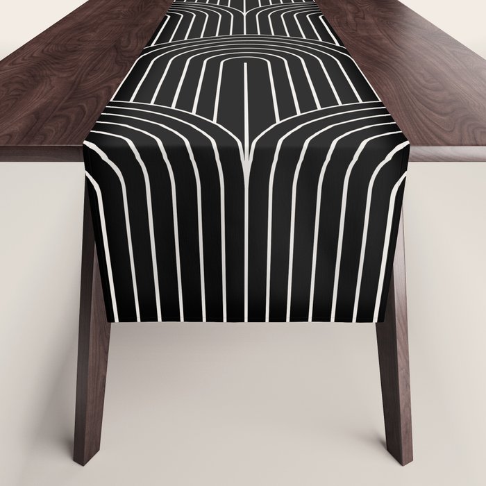 Art Deco Arch Pattern V Black & White Table Runner