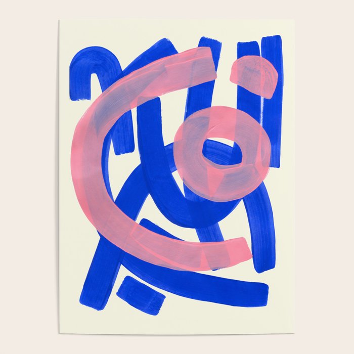 Tribal Pink Blue Fun Colorful Mid Century Modern Abstract Painting Shapes Pattern Poster
