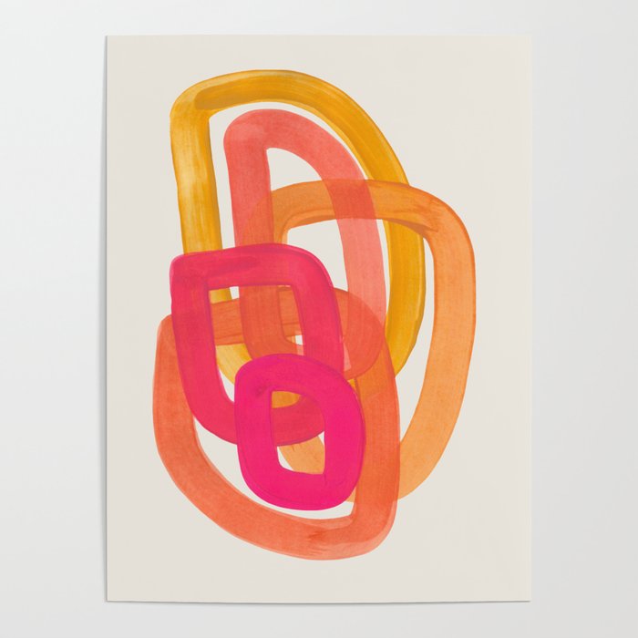 Funky Retro 70'S Style Pattern Orange Pink Greindent Striped Circles Mid Century Colorful Pop Art Poster