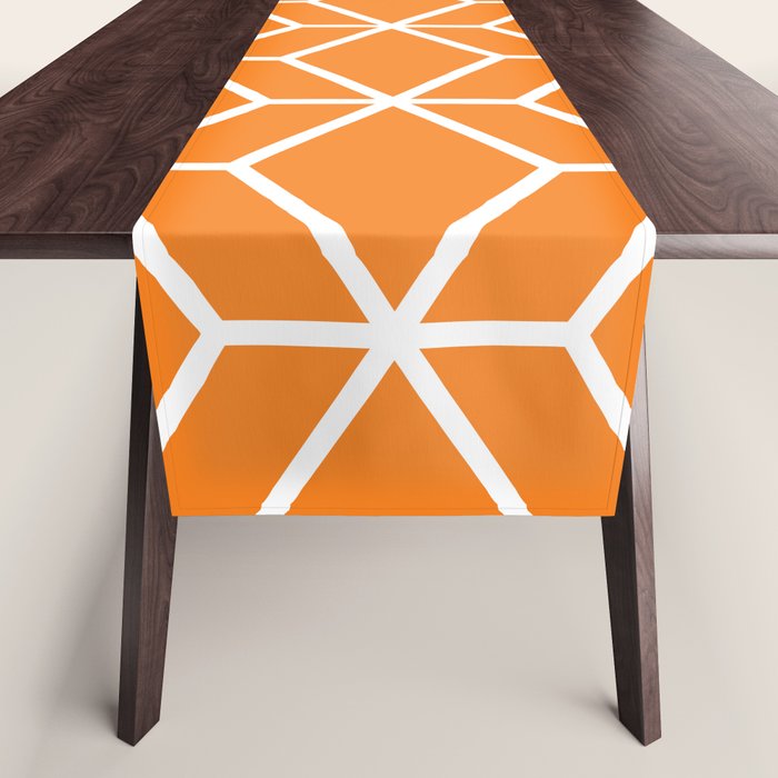 Geometric Honeycomb Pattern In White And Orange Table Runner