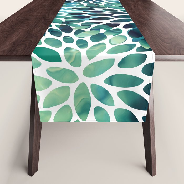 Floral Watercolor, Navy, Blue Teal, Abstract Watercolor Table Runner
