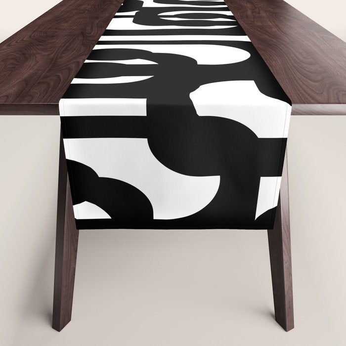 Black And White Mid-Century Modern Loop Pattern Table Runner