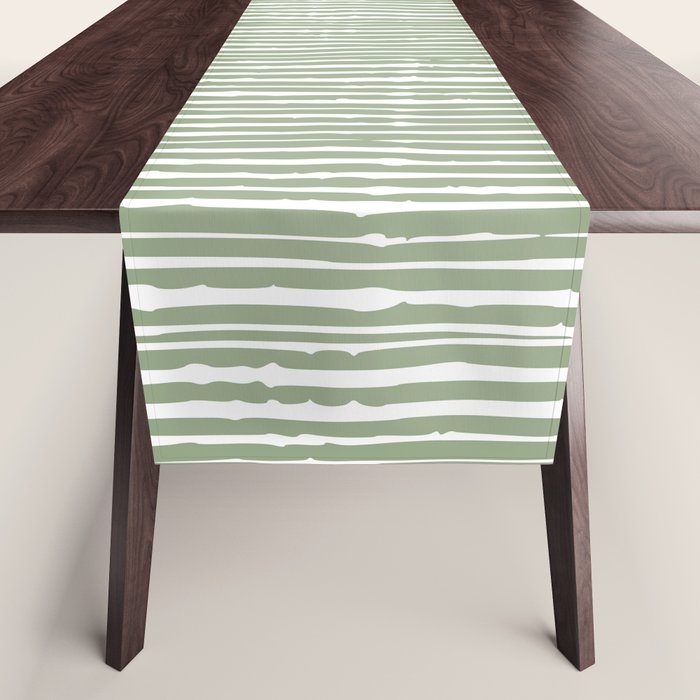 Abstract Stripes, Sage Green, Boho Wall Art Table Runner