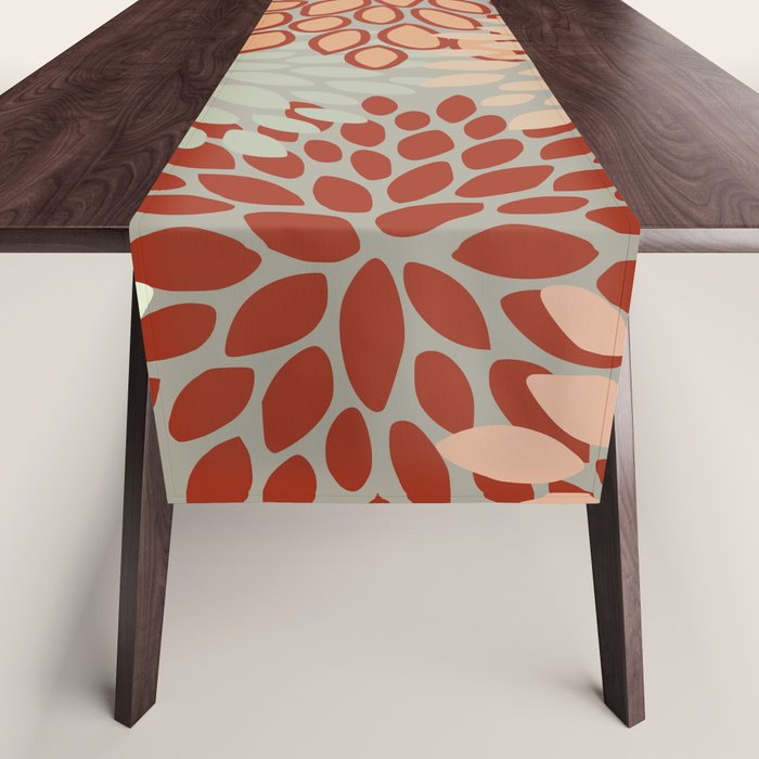 Festive, Floral Prints, Green, Terracotta, Red, Coloured Prints Table Runner