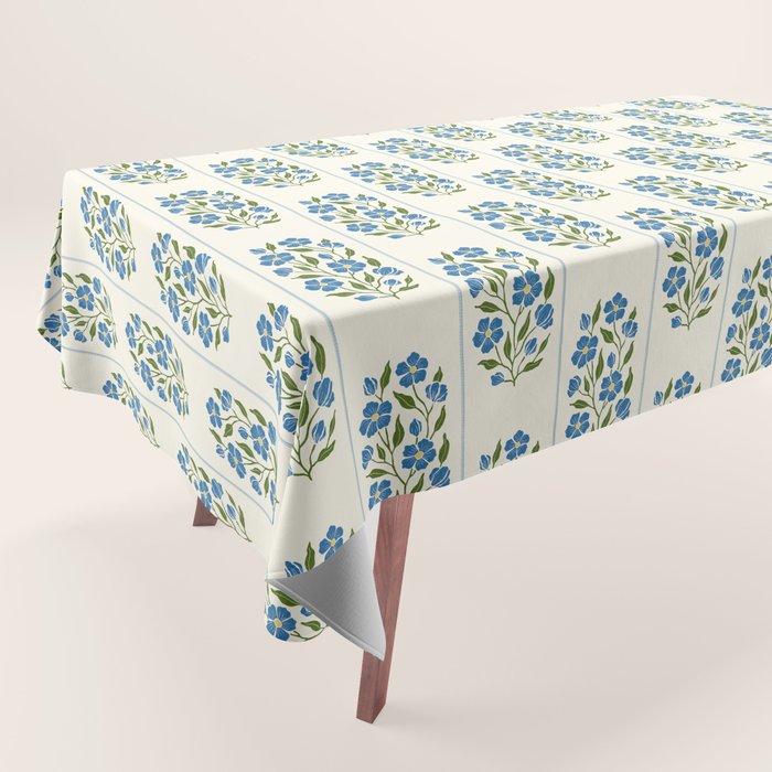 Cottagecore Inspired Blue Wildflower Pattern Tablecloth