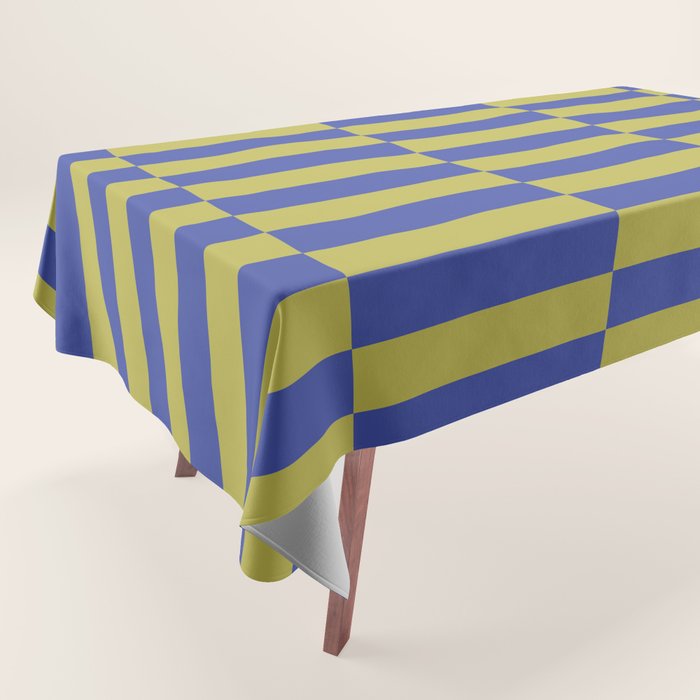 Bold Striped Pattern With Electric Cobalt And Chartreuse Colors Tablecloth