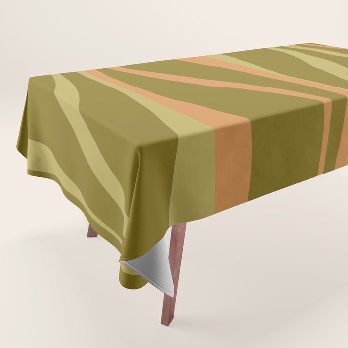 Mid Century Modern Retro Lounge Striped Ogee Pattern Avocado Green And Cantaloupe Orange Tablecloth