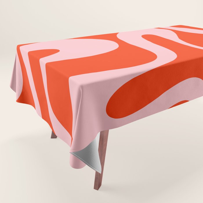 Retro Modern Soft Curves Abstract Contemporary Pattern In Bold Red-Orange And Pink Tablecloth