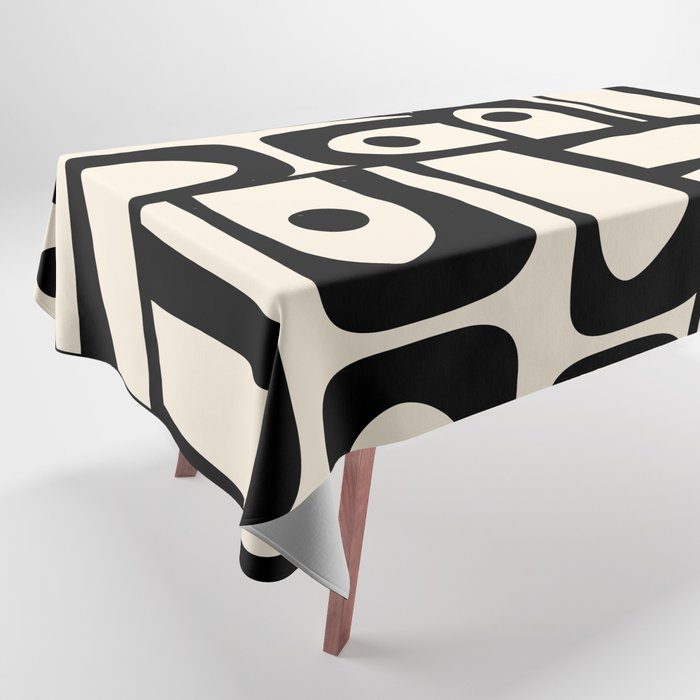 Mid Century Modern Piquet Multi Abstract Retro Geometric Pattern In Black And Cream Tablecloth