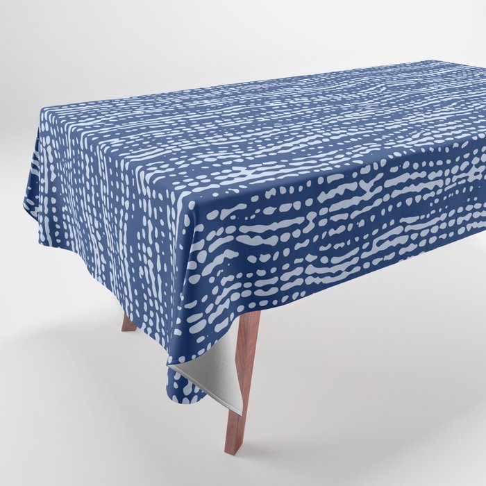Mud Cloth Stitch Stripes Boho Indigo Blue Tablecloth