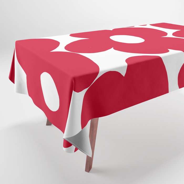 Red Retro Flowers White Background #Decor #Homestorie #Buyart Tablecloth
