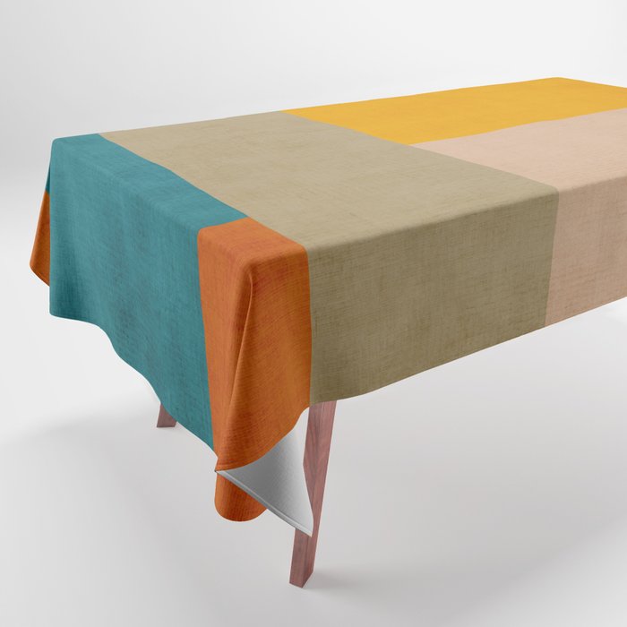 Mid-Century Modern Burnt-Orange Yellow Teal Blue Tablecloth