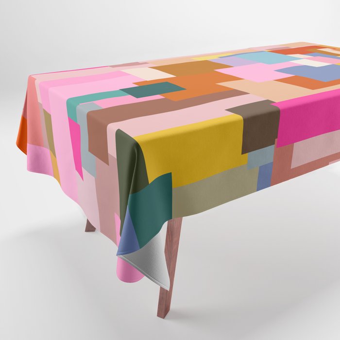 Color Block Print Mid Century Modern Retro Wall Art Geometric Pattern Abstract Tablecloth