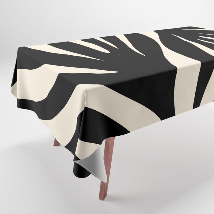 Maldives Leaves Abstract Minimalist Pattern Black And Almond Cream Tablecloth