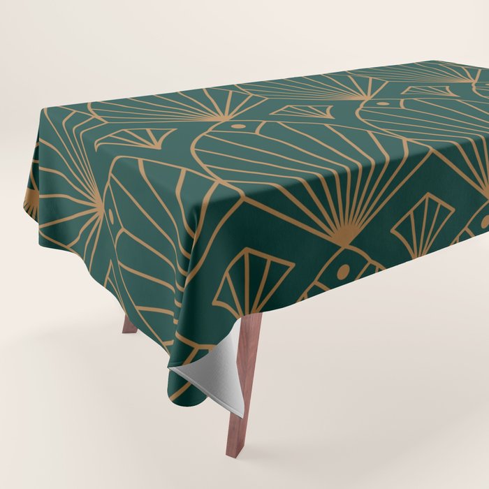 Art Deco Emerald Green & Gold Pattern Tablecloth
