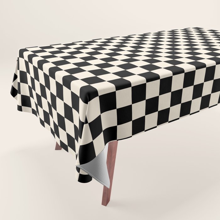 Checkerboard Mini Check Pattern In Black And Almond Cream Tablecloth