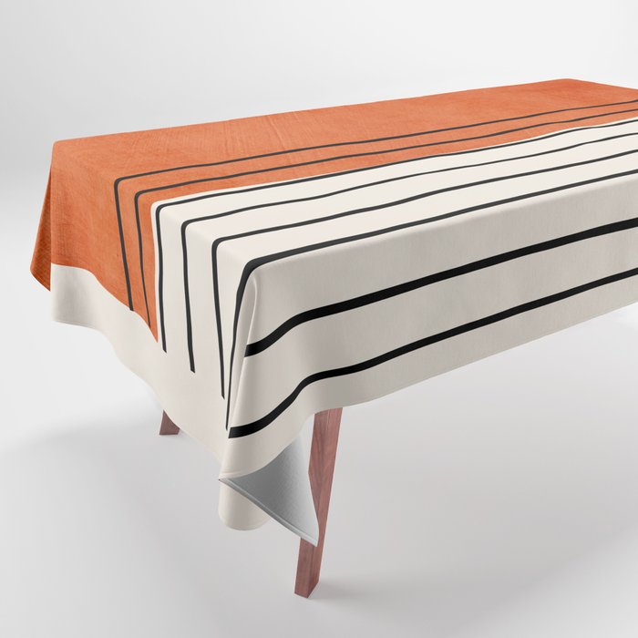 Minimalist Burnt Orange Black Vertical Lines Tablecloth