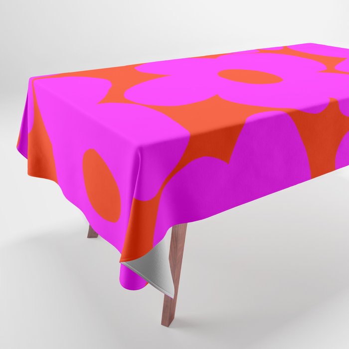 Pink Retro Flowers Orange Red Background #Decor #Homestorie #Buyart Tablecloth