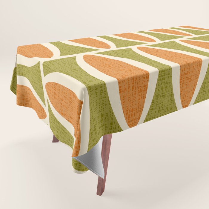 Retro Vintage 1950s Style Geometric Oval Pattern 228 Googie Orange Olive Green Tablecloth