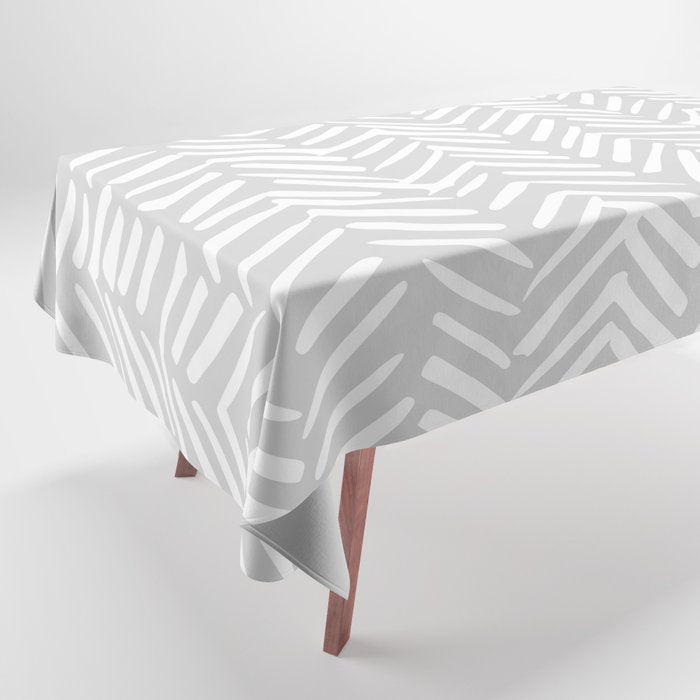 Abstract Herringbone, Striped Pattern, Gray And White Tablecloth