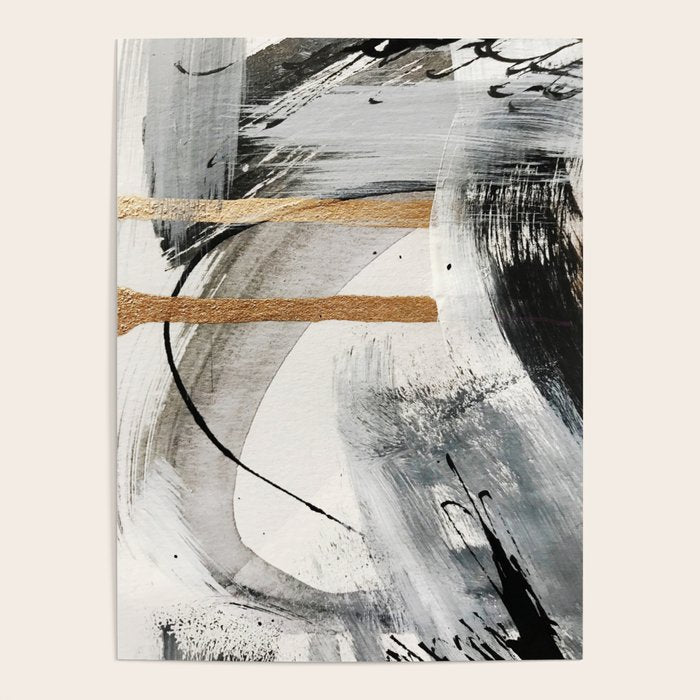 Armor [7]: A Bold Minimal Abstract Mixed Media Piece In Gold, Black And White Poster