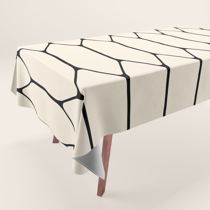 Long Honeycomb Geometric Minimalist Pattern In Almond Cream And Black Tablecloth