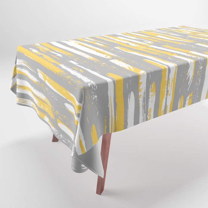 Colorful Stripes, Abstract Art, Yellow And Gray Tablecloth